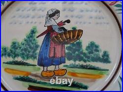 VINTAGE TWO PLATES FRENCH HENRIOT HB QUIMPER COUPLE BRETON D. 590 circa 1940s