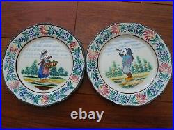 VINTAGE TWO PLATES FRENCH HENRIOT HB QUIMPER COUPLE BRETON D. 590 circa 1940s