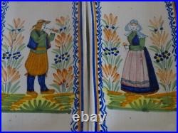 VINTAGE TWO SMALL PLATER FRENCH HENRIOT QUIMPER circa 1930s' COUPLE BRETON