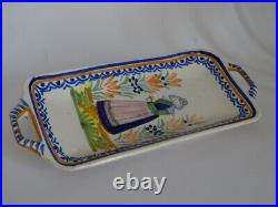 VINTAGE TWO SMALL PLATER FRENCH HENRIOT QUIMPER circa 1930s' COUPLE BRETON