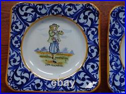 VINTAGE TWO SQUARES PLATES CERAMIC HENRIOT HB QUIMPER FRANCE circa 1930s