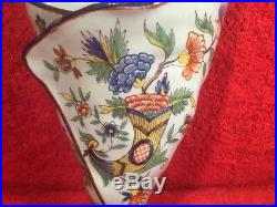 Vase Antique French Faience Hand Painted Wall Pocket Vase c. 1800's