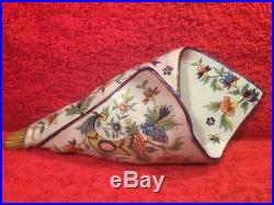 Vase Antique French Faience Hand Painted Wall Pocket Vase c. 1800's