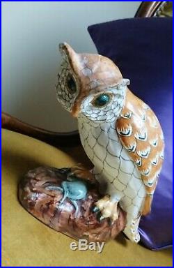Very Rare Antique French Henriot Quimper Faience Owl & Mouse Prey C. 1930