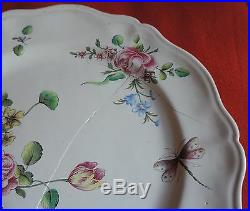 Veuve Perrin French Faience Tin Glaze Pottery Charger Platter Flowers 19th c