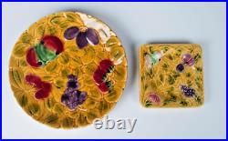 Vintage 1940s French Faience Fruit Majolica Plates By Sarreguemines & PV