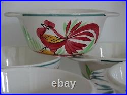 Vintage 5 Bolw Soup French Faience Majolica Sarreguemines Rooster