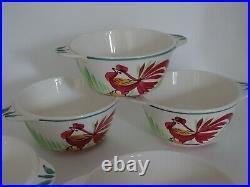 Vintage 5 Bolw Soup French Faience Majolica Sarreguemines Rooster
