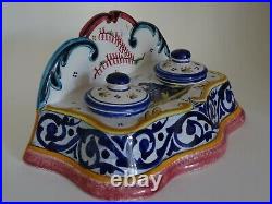 Vintage Amazing Inkwell French Faience Hb Quimper