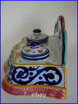 Vintage Amazing Inkwell French Faience Hb Quimper