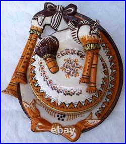 Vintage Bagpipe Butter Dish Henriot Quimper French Faience 1940