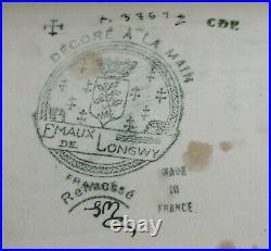 Vintage Emaux De Longwy Décor A La Main French Enameled Cake Plate 15 7/8 Long