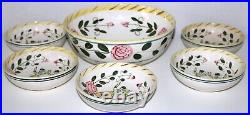 Vintage Faience Bowl SET 6 Hand Painted French Farmers Peasants Multicolor