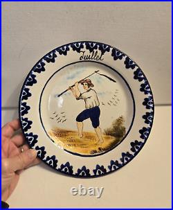 Vintage Faience Juillet Blue & White Edg Summer Boy Image Plate 9