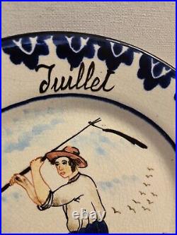 Vintage Faience Juillet Blue & White Edg Summer Boy Image Plate 9