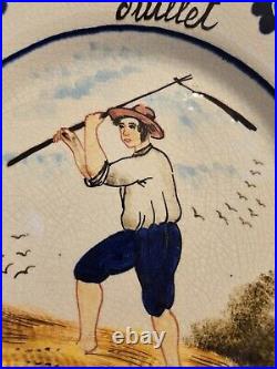 Vintage Faience Juillet Blue & White Edg Summer Boy Image Plate 9