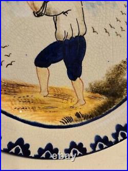 Vintage Faience Juillet Blue & White Edg Summer Boy Image Plate 9