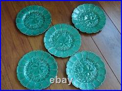 Vintage Five Dessert Plates French Faience Majolica Green Sarreguemines