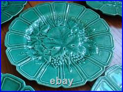 Vintage Five Dessert Plates French Faience Majolica Green Sarreguemines