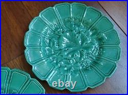 Vintage Five Dessert Plates French Faience Majolica Green Sarreguemines