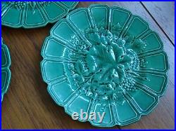 Vintage Five Dessert Plates French Faience Majolica Green Sarreguemines