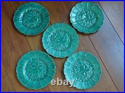 Vintage Five Dessert Plates French Faience Majolica Green Sarreguemines