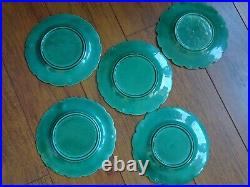 Vintage Five Dessert Plates French Faience Majolica Green Sarreguemines