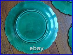 Vintage Five Dessert Plates French Faience Majolica Green Sarreguemines