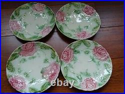 Vintage Four Dessert Plates French Faience Majolica Roses