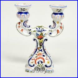 Vintage French Faience Hand Painted Porcelain Candelabra