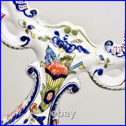 Vintage French Faience Hand Painted Porcelain Candelabra