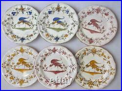 Vintage French Faience Plate Set- Moustiers -hand painted antique pottery