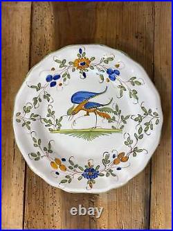 Vintage French Faience Plate Set- Moustiers -hand painted antique pottery