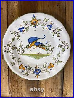 Vintage French Faience Plate Set- Moustiers -hand painted antique pottery