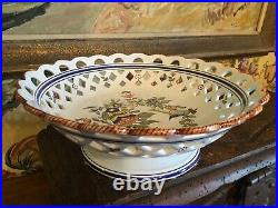 Vintage French Faience Pottery Compote Bowl Rouen Normandy France