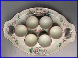 Vintage French Keller & Guerin Faience Rooster Egg Cups & Service Tray