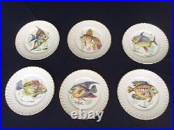 Vintage French Keller&Guerin Gold Trimmed Tropical Fish Plates Set of Six (6)