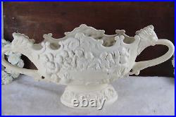 Vintage French LAst supper religious Christ majolica centerpiece coupe lion head