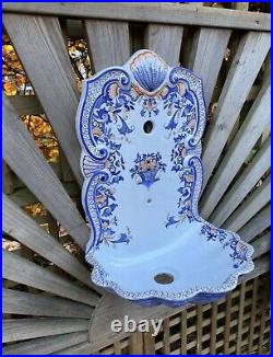 Vintage French Lavabo Faience Ceramic Kitchen Washstand Wall Mounted Garden Old