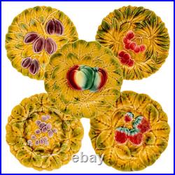 Vintage French Majolica Fruit Plates 7.5 French Faience Plates Set Of 5