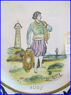 Vintage French Quimper Pottery 9.5 Plate Man Standing by A Lighthouse
