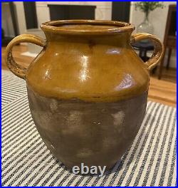 Vintage French Rustic Style Mustard Yellow Glazed Clay Confit Pot 8.25 Height