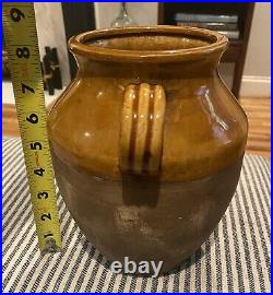 Vintage French Rustic Style Mustard Yellow Glazed Clay Confit Pot 8.25 Height