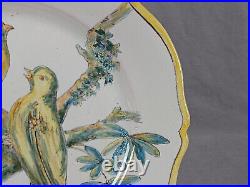 Vintage HR Porquier Quimper French Faience Hand Painted Yellow Birds Plate