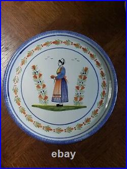 Vintage Henriot Quimper 12.5 Cake Plate Decor Mistral Handpainted Bretonne