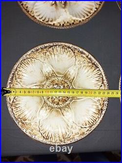 Vintage LONGCHAMP Set of 6 Oyster Plates Basketwave French Faience Majolica