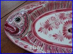 Vintage Large Fish Dish Pink French Faience Henriot Quimper