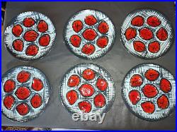 Vintage MBFA Pornic Set of 6 Oyster Plates Basketwave French Faience Majolica