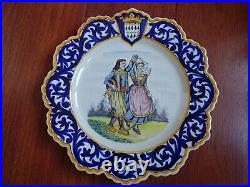 Vintage One Plate French Faience Henriot Quimper Dancing Breton