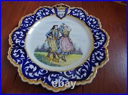 Vintage One Plate French Faience Henriot Quimper Dancing Breton